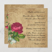 ヴィンテージエレガントバラ、マゼンタ/ブラウン 招待状 (正面/裏面)