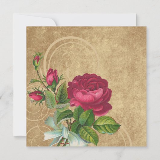 ヴィンテージエレガントバラ、マゼンタ/ブラウン 招待状 (裏面)