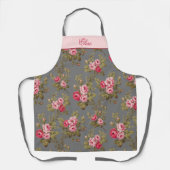 ヴィンテージエレガントバラ（名前グレー背景エプロン付き） エプロン (正面)