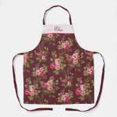 ヴィンテージエレガントバラ(名前 – マルーン背景あり) エプロン (正面)