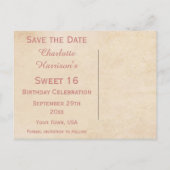 ヴィンテージエレガントバラSweet 16日付を保存 案内ポストカード (裏面)