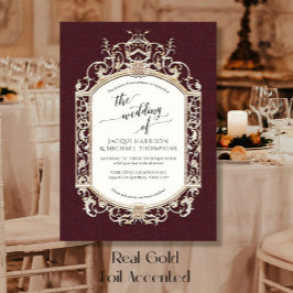 ヴィンテージエレガントバロックのスクロールワークブルゴーニュ 箔招待状