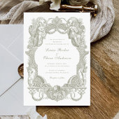 ヴィンテージエレガントバロックのセージのトワ結婚ールフレーム 招待状