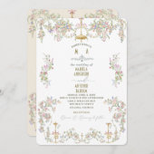 ヴィンテージエレガントバロックの水の色の結婚式花 招待状 (正面/裏面)