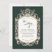 ヴィンテージエレガントバロックビクトリアンエメラルドn金ゴールド 招待状 (正面)