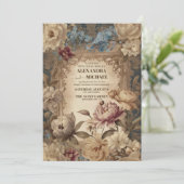 ヴィンテージエレガントバロックビクトリアンクリームベージュ色金ゴールド 招待状 (スタンド正面)