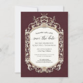 ヴィンテージエレガントバロックビクトリアンブルゴーニュ金ゴールド 招待状 (正面)