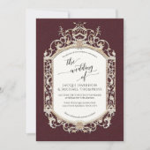 ヴィンテージエレガントバロックビクトリアンブルゴーニュ金ゴールド 招待状 (正面)