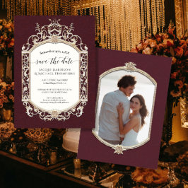 ヴィンテージエレガントバロックビクトリアンブルゴーニュ金ゴールド 招待状