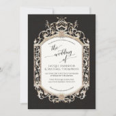 ヴィンテージエレガントバロックビクトリアン白黒金ゴールド 招待状 (正面)