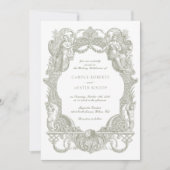 ヴィンテージエレガントバロックフローラセージ結婚フレーム 招待状 (正面)