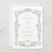 ヴィンテージエレガントバロックフローラセージ結婚フレーム 招待状 (正面)