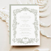 ヴィンテージエレガントバロックフローラセージ結婚フレーム 招待状