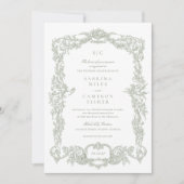 ヴィンテージエレガントバロックフローラセージ結婚フレーム 招待状 (正面)