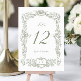 ヴィンテージエレガントバロックフローラフレームセージグリーン テーブルナンバー