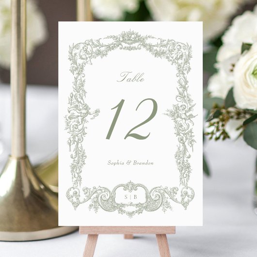 ヴィンテージエレガントバロックフローラフレームセージグリーン テーブルナンバー