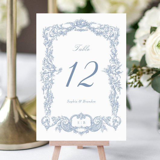 ヴィンテージエレガントバロックフローラフレームダスティブルー テーブルナンバー