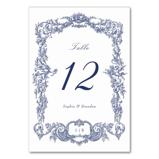 ヴィンテージエレガントバロックフローラフレームネイビーブルー テーブルナンバー (正面)