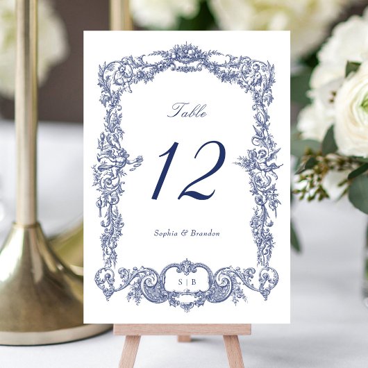 ヴィンテージエレガントバロックフローラフレームネイビーブルー テーブルナンバー