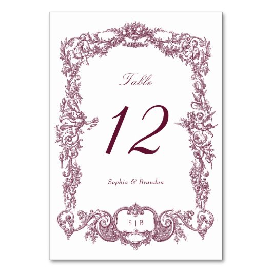 ヴィンテージエレガントバロックフローラフレームブルゴーニュ テーブルナンバー (裏面)