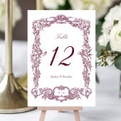 ヴィンテージエレガントバロックフローラフレームブルゴーニュ テーブルナンバー