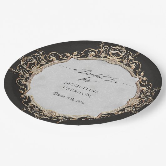 ヴィンテージエレガントバロックブラック&金ゴールドブライダル茶 ペーパープレート (アングル)