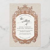 ヴィンテージエレガントバロック式スクロールベージュ色ベージュ金ゴールド 箔招待状 (正面)