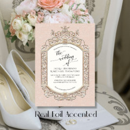 ヴィンテージエレガントバロック式スクロール赤面ピンク金ゴールド 箔招待状