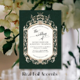 ヴィンテージエレガントバロック様式のスクロールワークフォレストグリーン 箔招待状