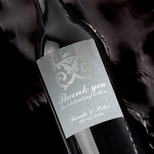 ヴィンテージエレガントバロック銀ダマスクウェディング ワインラベル