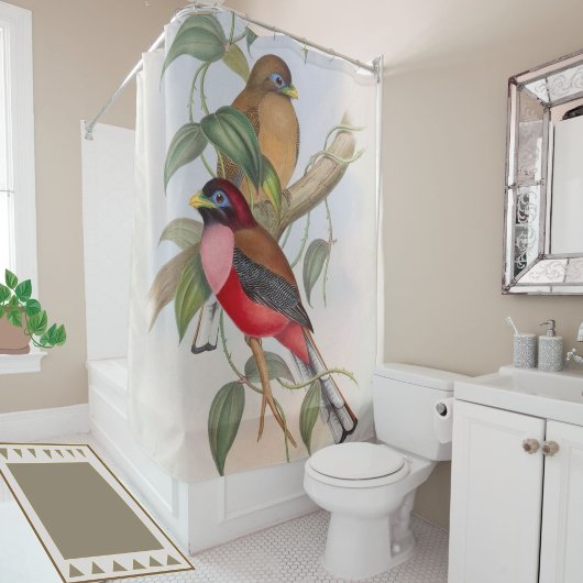 ヴィンテージエレガントバードシャカラフルワーカーテン シャワーカーテン