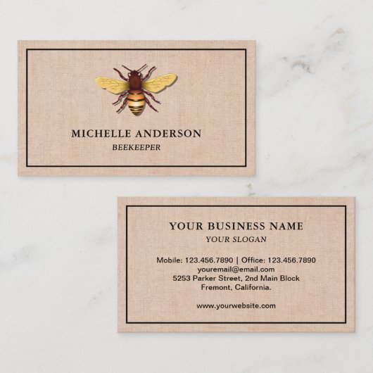 ヴィンテージエレガントバーラップハニービーキーパー 名刺 (正面/裏面)