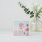 ヴィンテージエレガントパステルピンクブルーフラワーズ スクエア名刺 (スタンド正面)