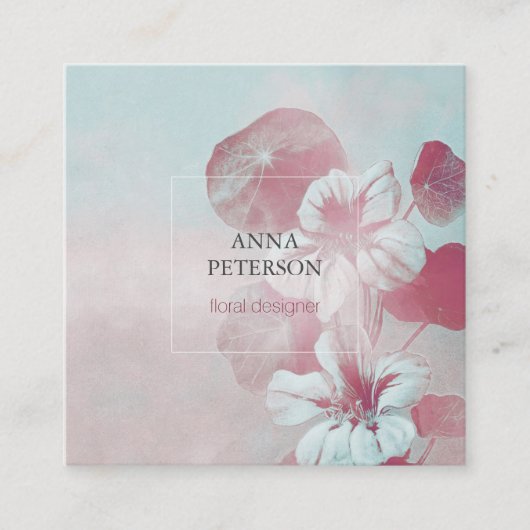 ヴィンテージエレガントパステルピンクブルーフラワーズ スクエア名刺 (正面)