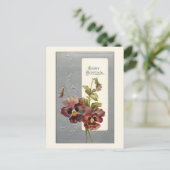 ヴィンテージエレガントパンジーとイースターの挨拶 ポストカード (スタンド正面)