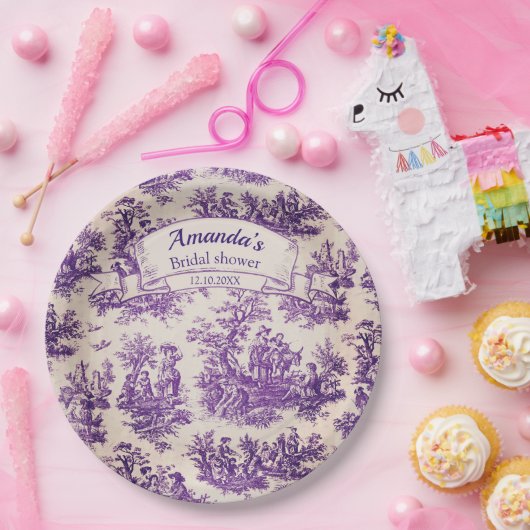 ヴィンテージエレガントパープルトイレデジュイブライダルシャワー ペーパープレート (パーティー)