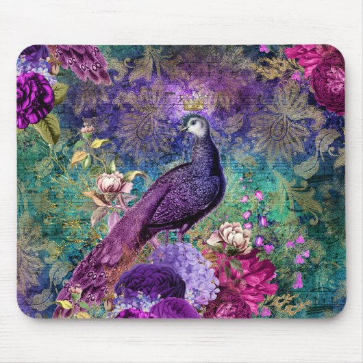 ヴィンテージエレガントパープルピーコックティール(緑がかった色) マウスパッド (正面)