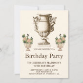 ヴィンテージエレガントビクトリアン花瓶誕生会 招待状 (正面)