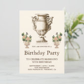 ヴィンテージエレガントビクトリアン花瓶誕生会 招待状 (スタンド正面)