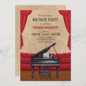 ヴィンテージエレガントピアノステージ誕生日 招待状 (正面/裏面)