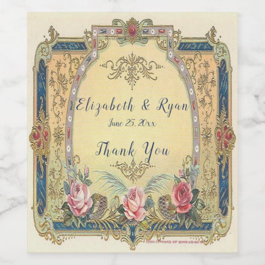 ヴィンテージエレガントピビクトリアンックローゼス金ゴールドフィリグリー ワインラベル (シングルラベル)