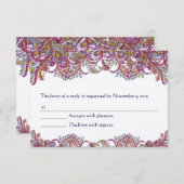 ヴィンテージエレガントピンクとブルーの羽のようなRSVP 出欠カード (正面/裏面)