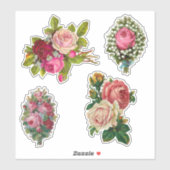 ヴィンテージエレガントピンクと赤のバラ シール (シート)