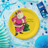 ヴィンテージエレガントピンクのサンタのクリスマスパーティー ペーパープレート (パーティー)