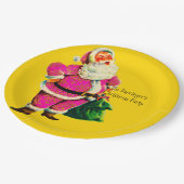 ヴィンテージエレガントピンクのサンタのクリスマスパーティー ペーパープレート (アングル)