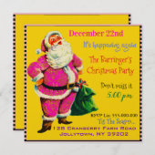 ヴィンテージエレガントピンクのサンタのクリスマスパーティー 招待状 (正面/裏面)
