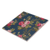 ヴィンテージエレガントピンクのバラが青い背景 タイル (側面)