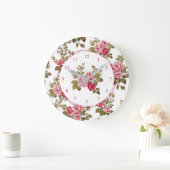 ヴィンテージエレガントピンクのバラ色の背景 ラージ壁時計 (ホーム)