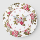 ヴィンテージエレガントピンクのバラ色の背景 ラージ壁時計 (正面)