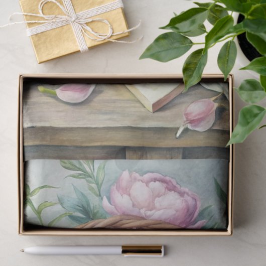 ヴィンテージエレガントピンクの牡丹 薄葉紙 (ギフト)